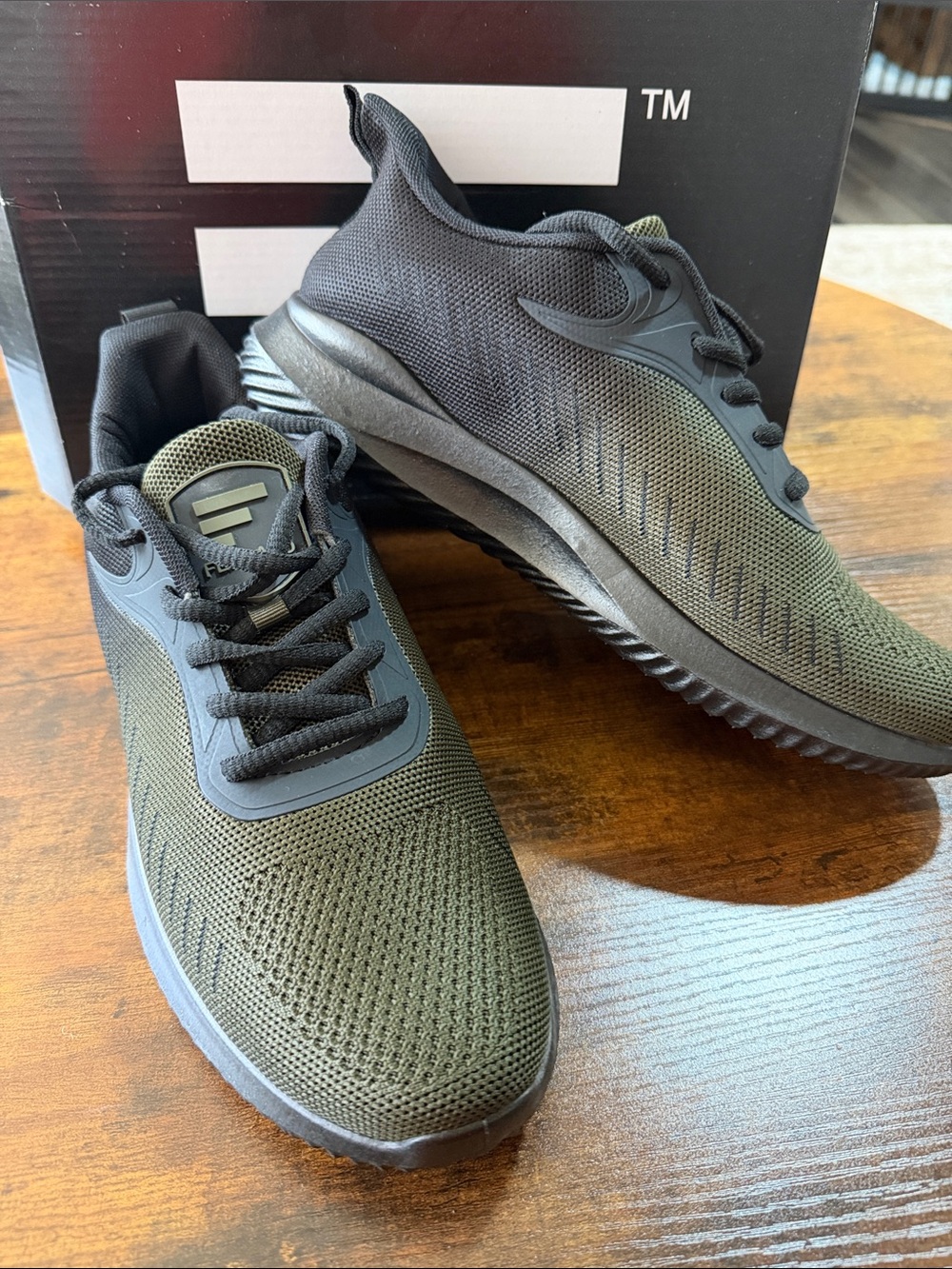 Olive Green and Black Knit Lace-Up Sneakers